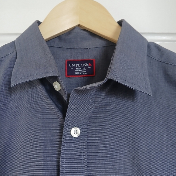 Men's UNTUCKit Men's Button Up Shirt Cotton Sherwood Grey Long Sleeve Shirt - Picture 6 of 16